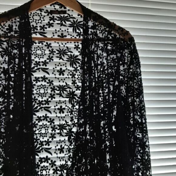 HARD TAIL Lace & Mesh Sheer Floral Embroidery Waterfall Open Front Cardigan Sz S - Picture 12 of 15
